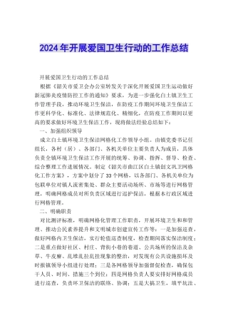 2024年开展爱国卫生行动的工作总结