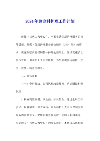 2024年急诊科护理工作计划