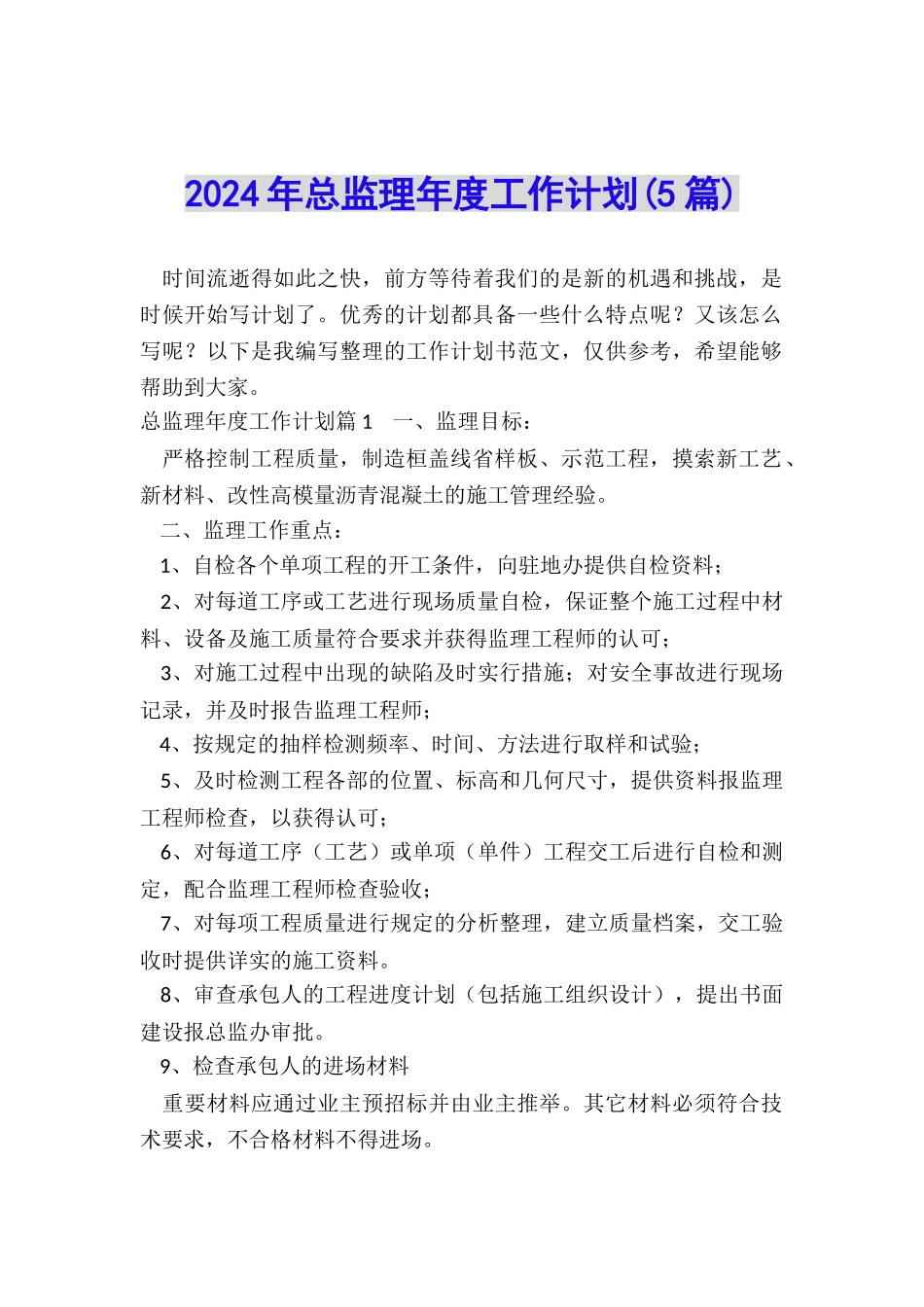 2024年总监理年度工作计划_第1页