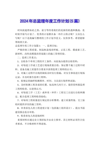 2024年总监理年度工作计划