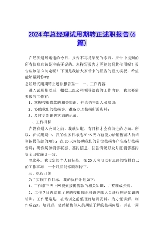 2024年总经理试用期转正述职报告