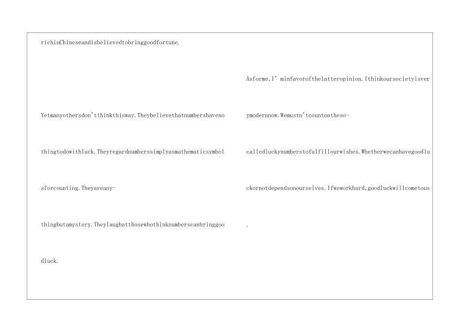 2024年成人英语三级考试作文精选：幸运的数字_第3页