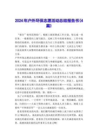 2024年户外环保志愿活动总结报告书