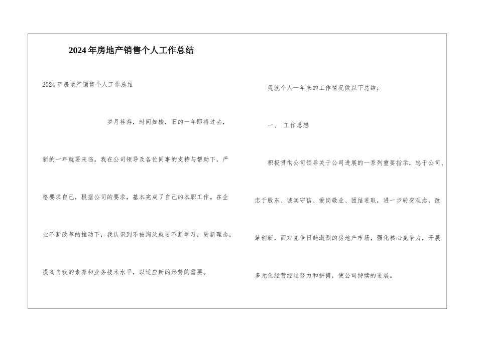 2024年房地产销售个人工作总结_第1页
