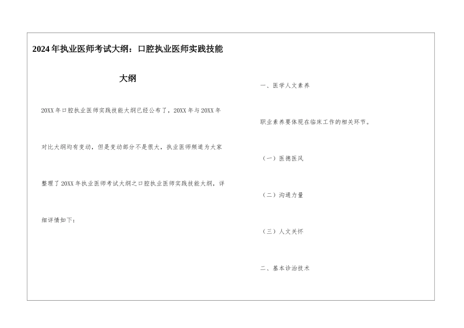 2024年执业医师考试大纲：口腔执业医师实践技能大纲_第1页