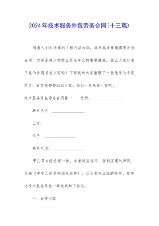2024年技术服务外包劳务合同