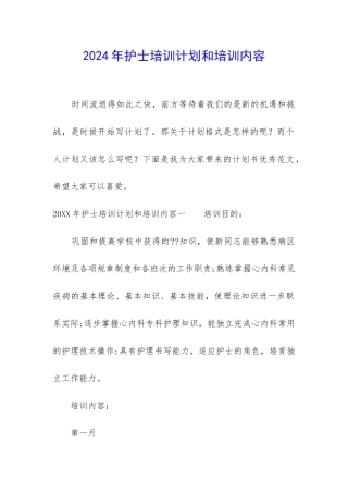 2024年护士培训计划和培训内容