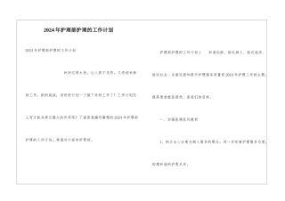 2024年护理部护理的工作计划