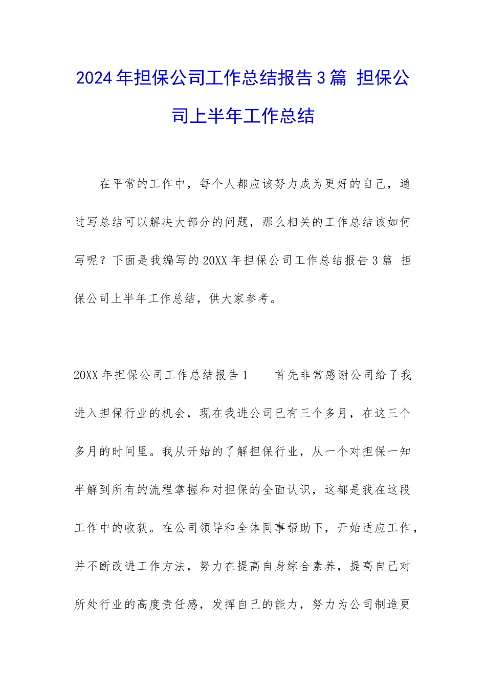 2024年担保公司工作总结报告3篇-担保公司上半年工作总结_第1页