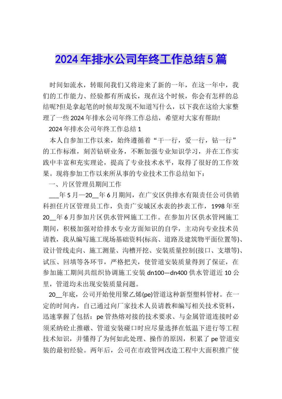 2024年排水公司年终工作总结5篇_第1页