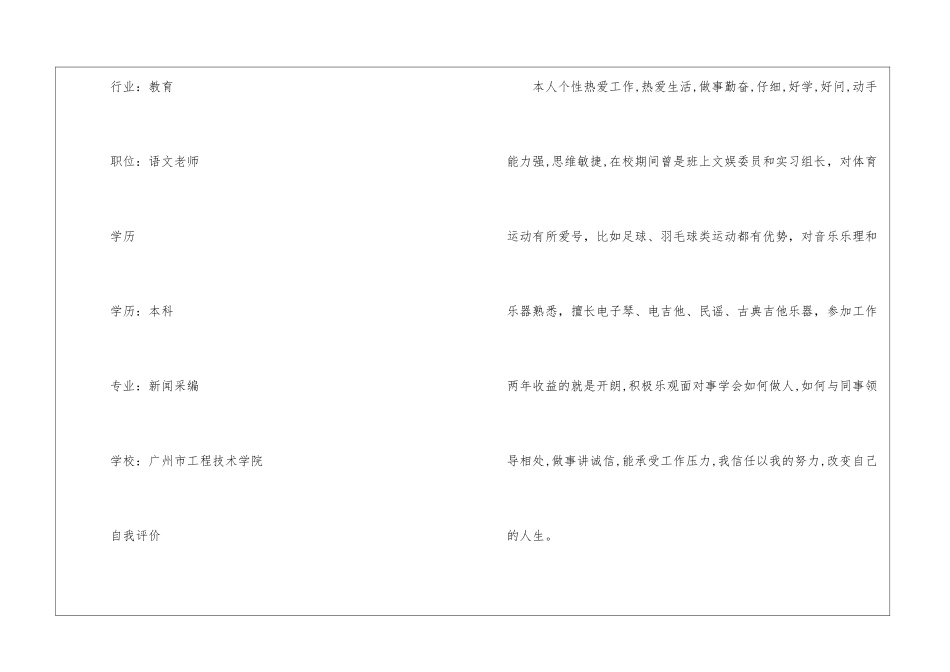 2024年教师应聘个人简历通用模板5篇大全_第2页