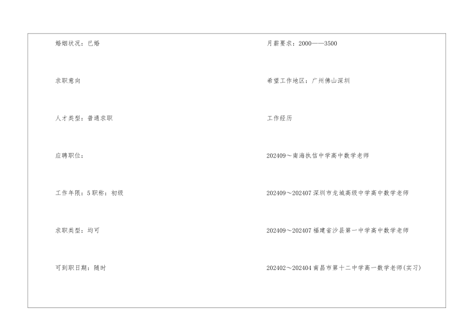 2024年数学老师个人应聘简历5篇最新_第2页
