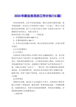 2024年新业务员的工作计划