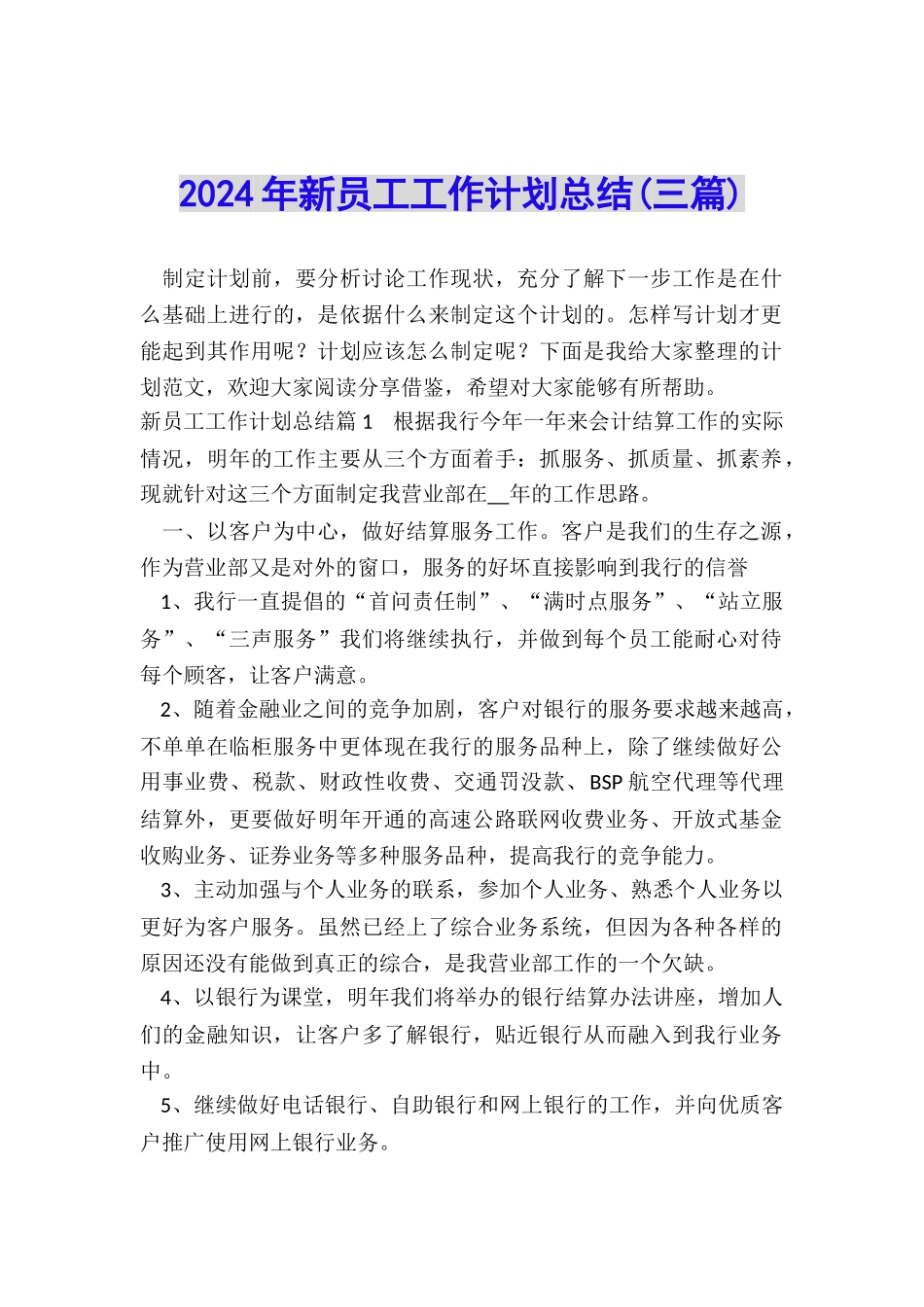 2024年新员工工作计划总结_第1页