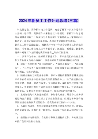 2024年新员工工作计划总结