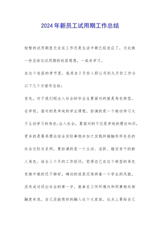 2024年新员工试用期工作总结-
