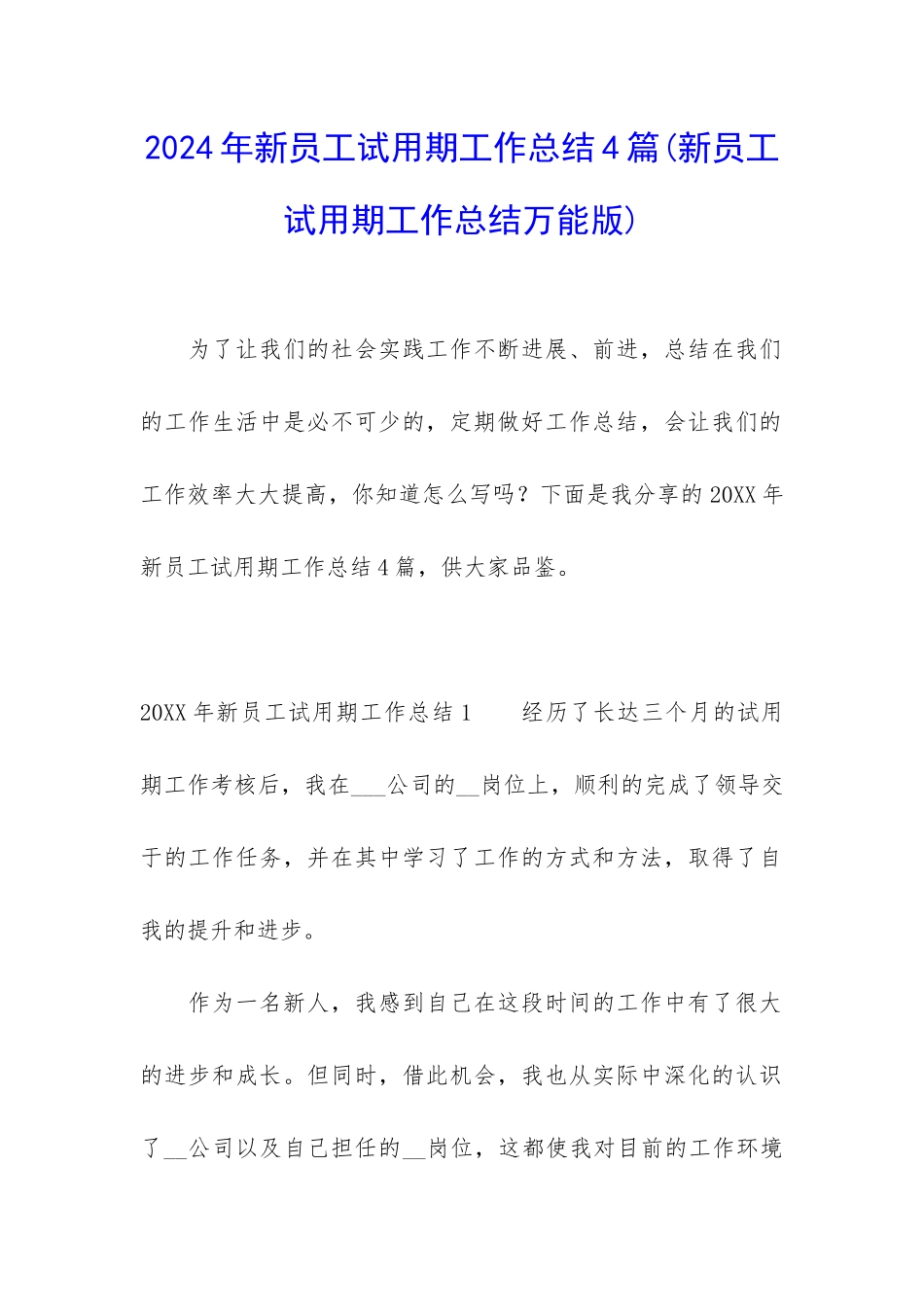 2024年新员工试用期工作总结4篇_第1页