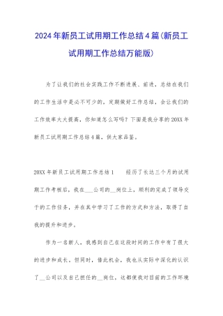 2024年新员工试用期工作总结4篇