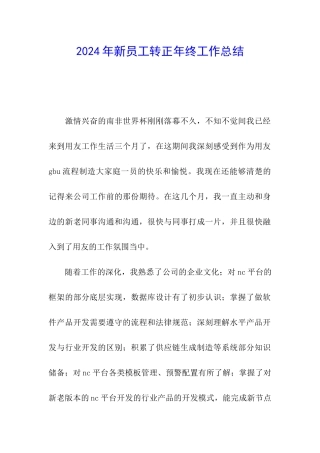 2024年新员工转正年终工作总结