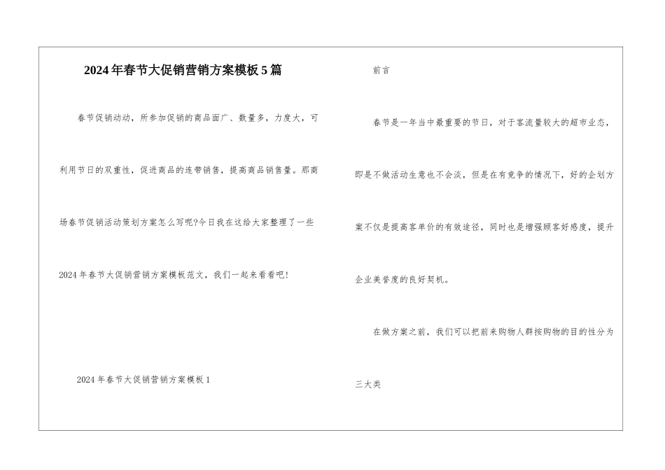 2024年春节大促销营销方案模板5篇_第1页