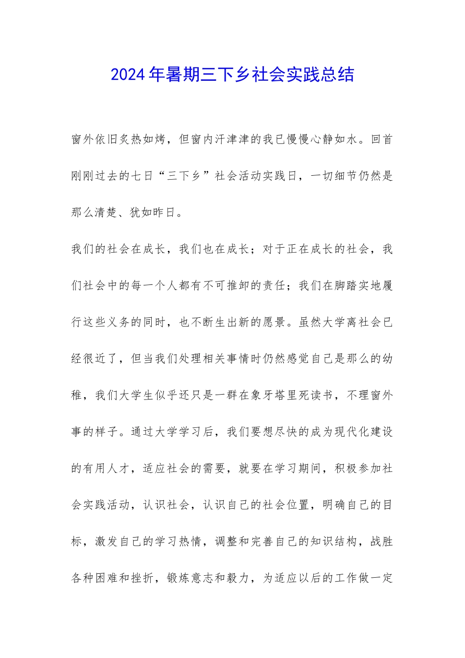 2024年暑期三下乡社会实践总结-_第1页