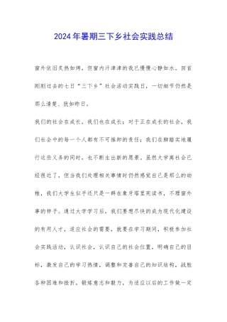 2024年暑期三下乡社会实践总结-