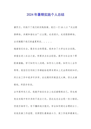 2024年暑期实践个人总结-