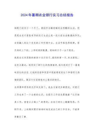 2024年暑期农业银行实习总结报告-