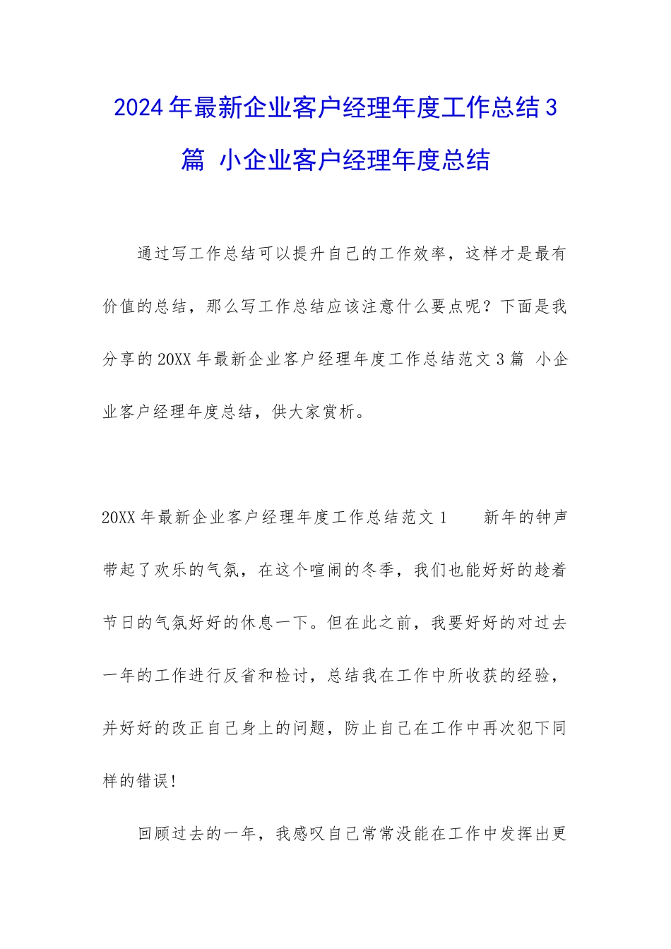 2024年最新企业客户经理年度工作总结3篇-小企业客户经理年度总结_第1页