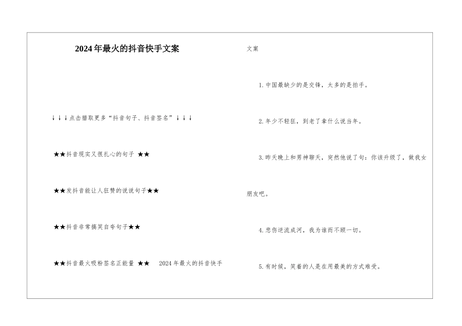 2024年最火的抖音快手文案_第1页