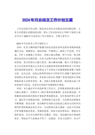 2024年月总结及工作计划五篇