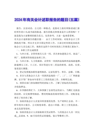 2024年有关会计述职报告的题目