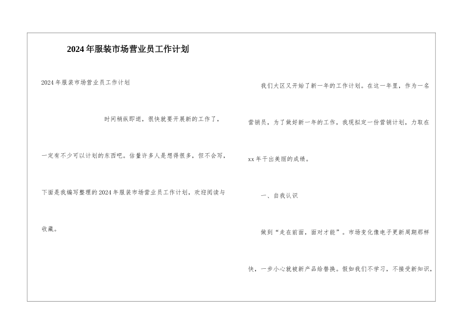 2024年服装市场营业员工作计划_第1页