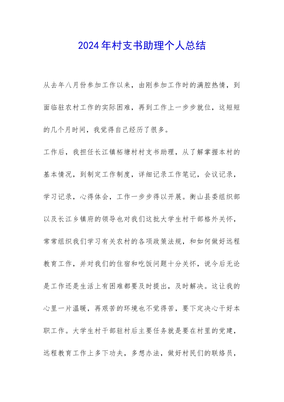 2024年村支书助理个人总结-_第1页