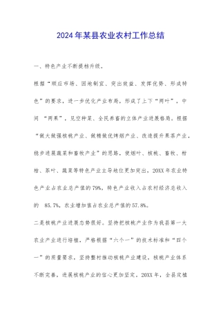 2024年某县农业农村工作总结-