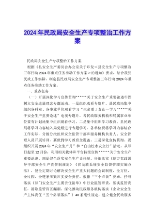 2024年民政局安全生产专项整治工作方案