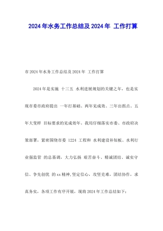2024年水务工作总结及2024年-工作打算