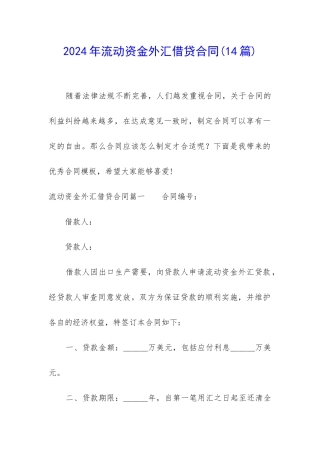 2024年流动资金外汇借贷合同