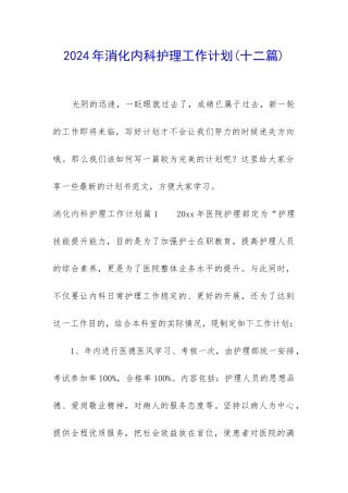 2024年消化内科护理工作计划