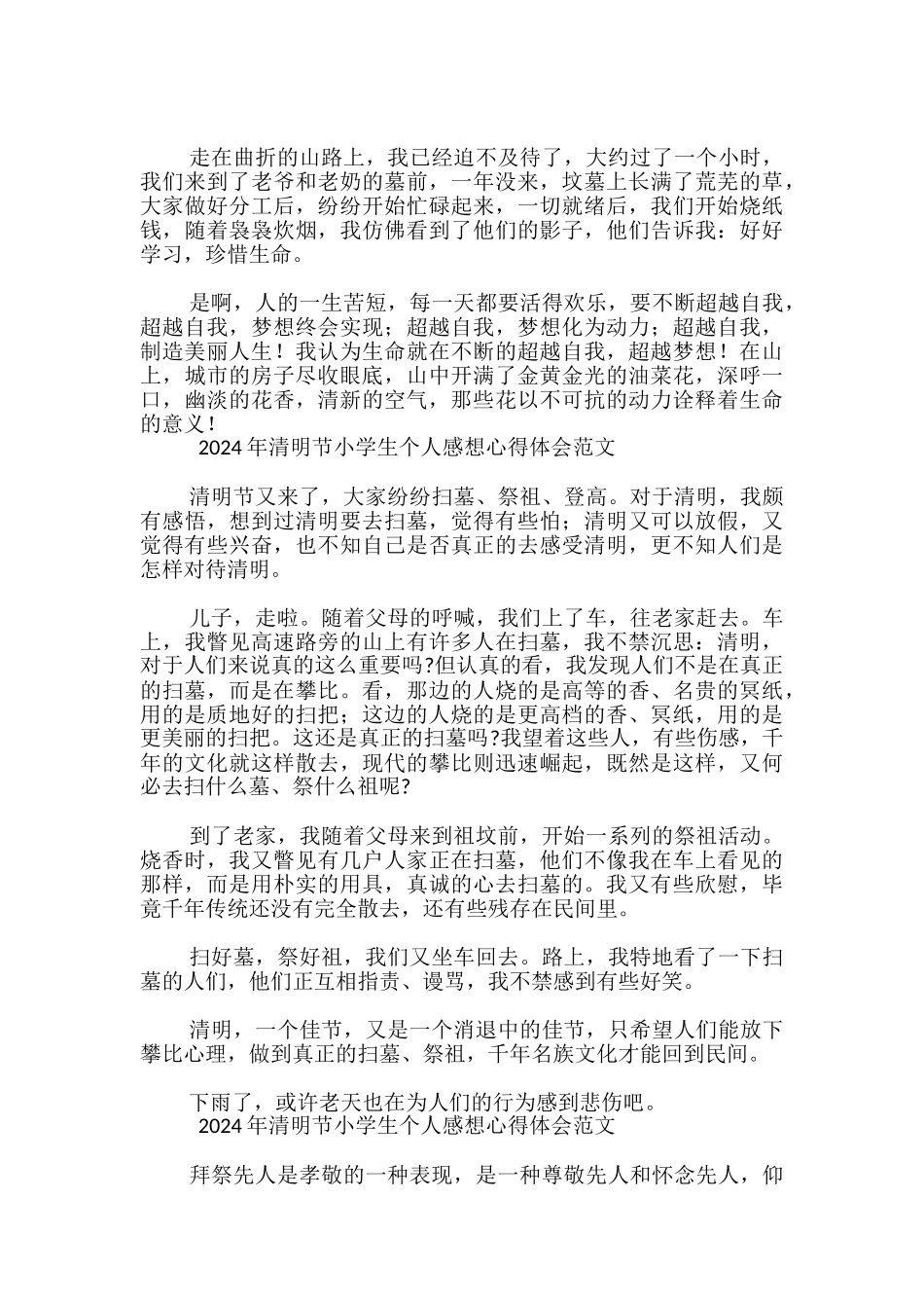 2024年清明节小学生个人感想心得体会范文-_第2页