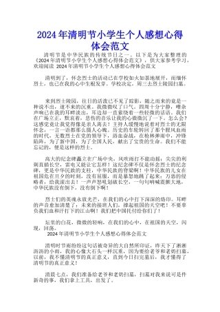 2024年清明节小学生个人感想心得体会范文-