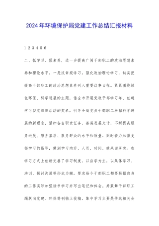 2024年环境保护局党建工作总结汇报材料-