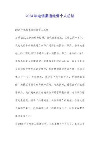 2024年电信渠道经营个人总结-