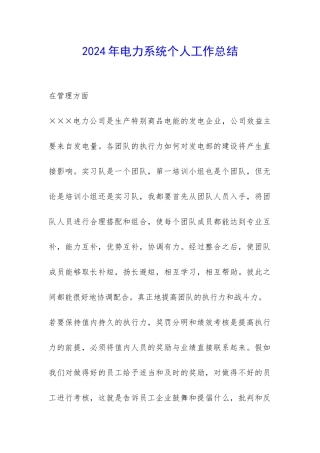 2024年电力系统个人工作总结-