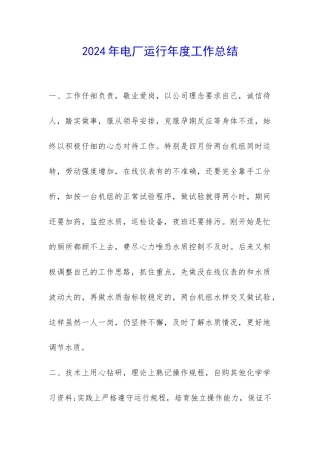 2024年电厂运行年度工作总结--