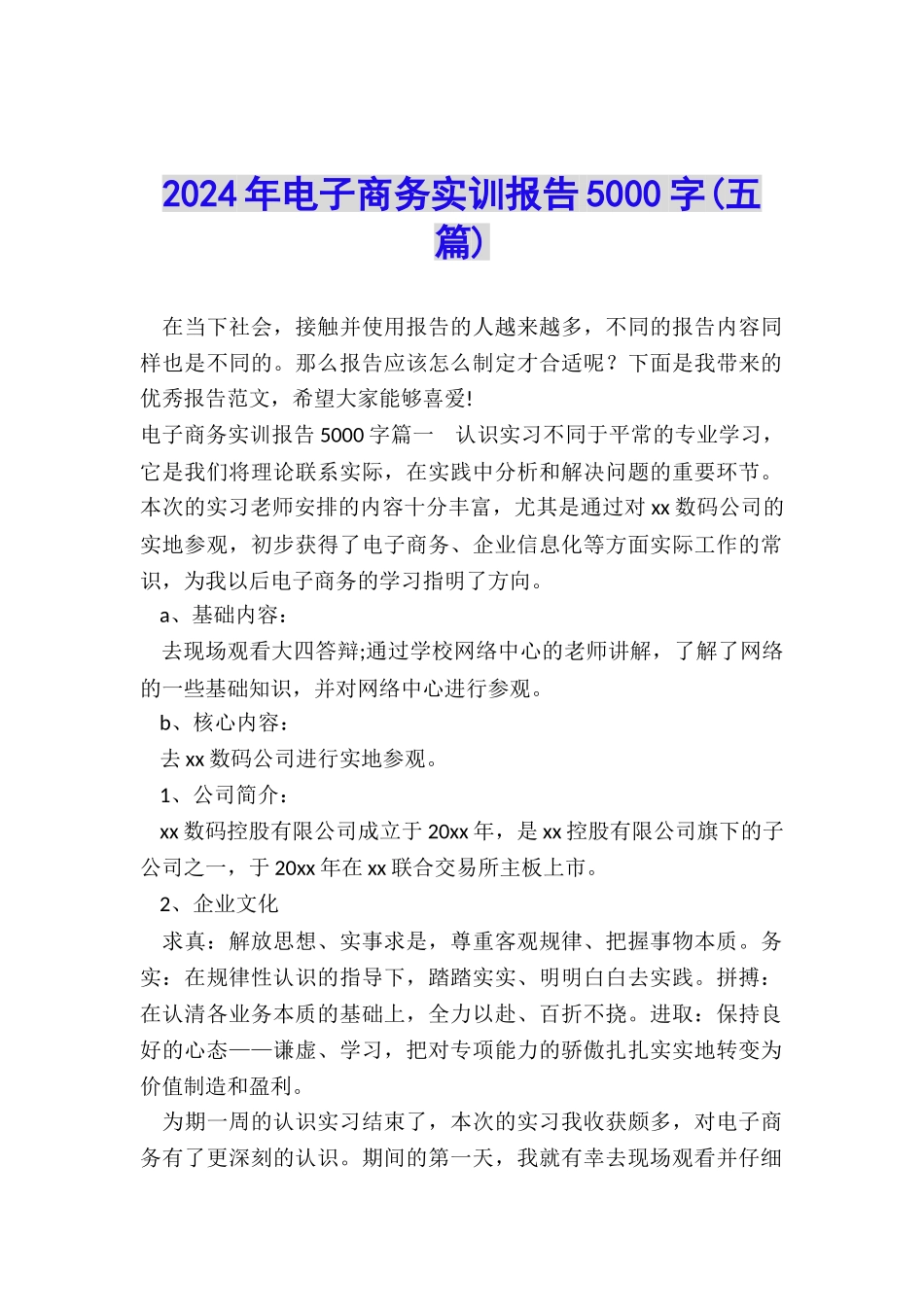 2024年电子商务实训报告5000字_第1页