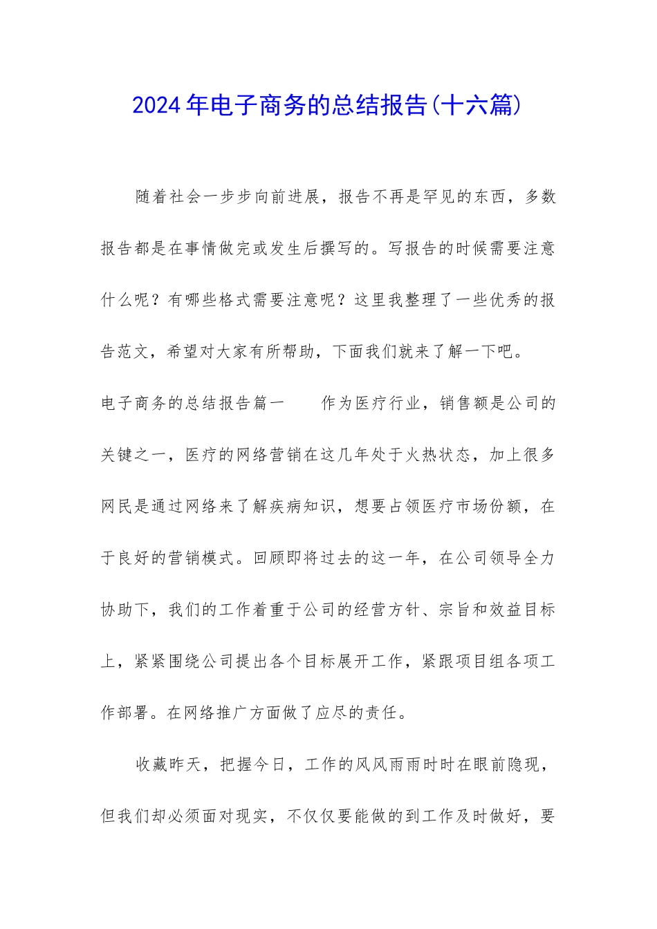 2024年电子商务的总结报告_第1页