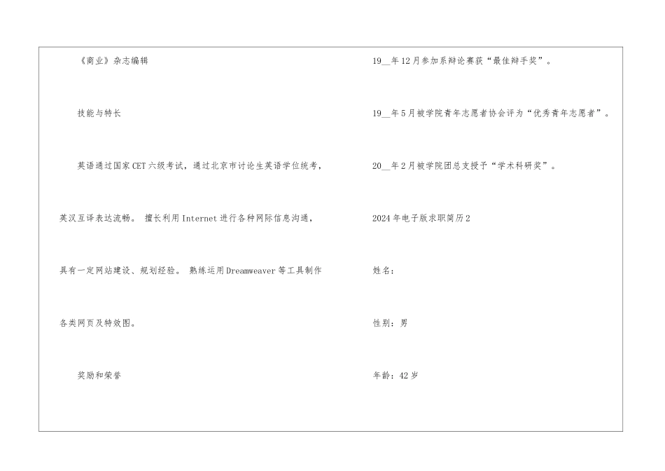2024年电子版求职简历5篇_第3页