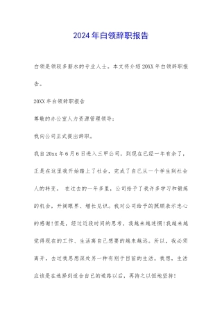 2024年白领辞职报告-