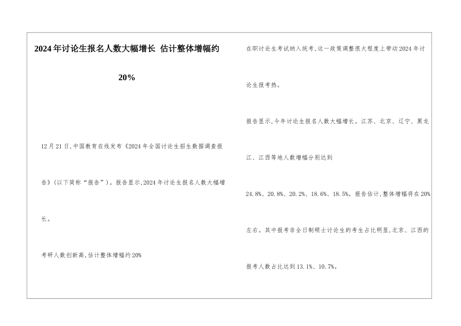 2024年研究生报名人数大幅增长-预计整体增幅约20%_第1页